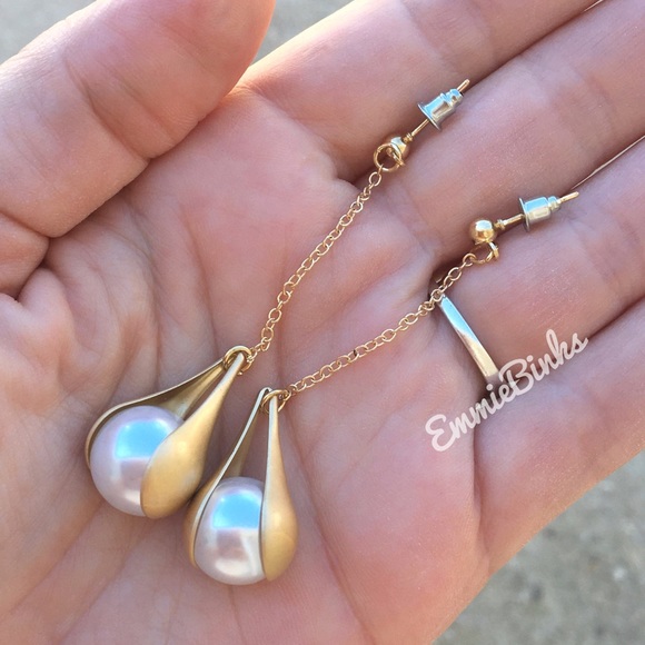 New Art Deco Suspension Pearl Drop Earrings | Faux Pearl Drop Dangle Earrings - Picture 12 of 16